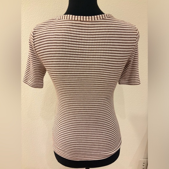 Faherty Legend™ Rib Square Neck Tee in Henna Chalk Stripe - Size S - Picture 8 of 9
